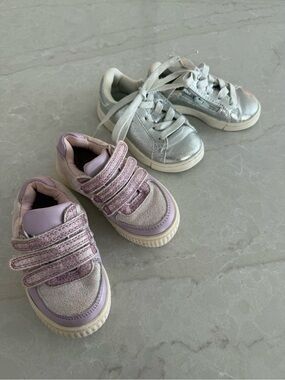Kids Metallic Silver & Lilac Sneakers - Velcro and Lace Options/zip up